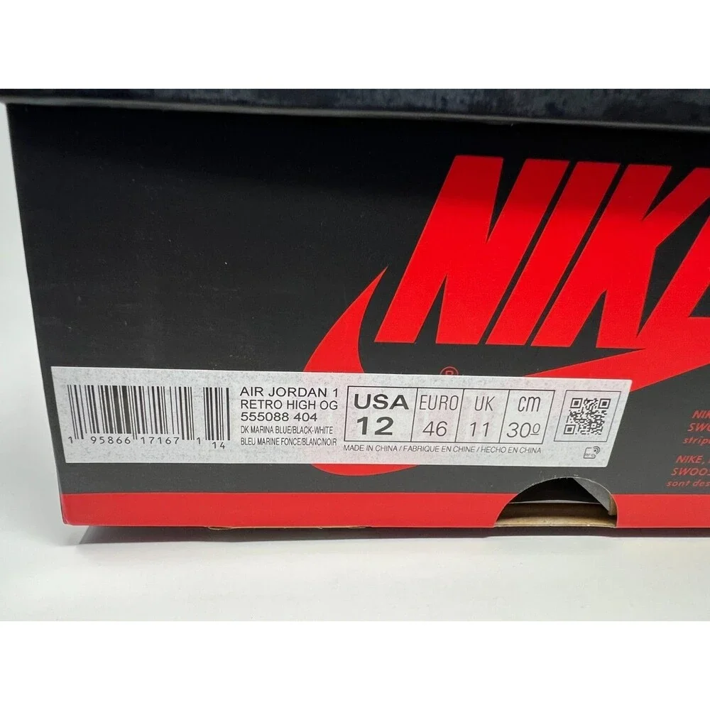 Jordan 1 Retro High OG Dark Marina Blue Black White Size 12 555088-404